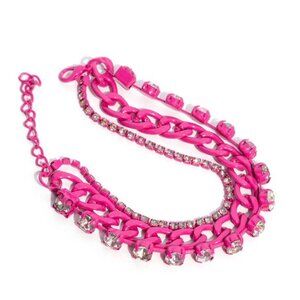 Pink metal chain and rhinestone bracelet